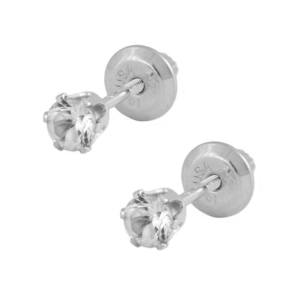 14kt White Gold 3mm Amethyst Screw Back Stud Earrings