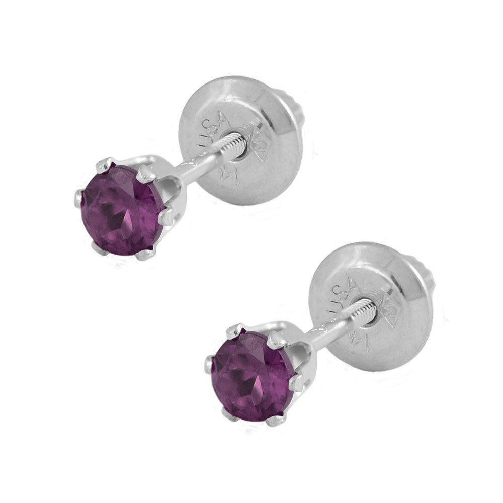 14kt White Gold 3mm Amethyst Screw Back Stud Earrings