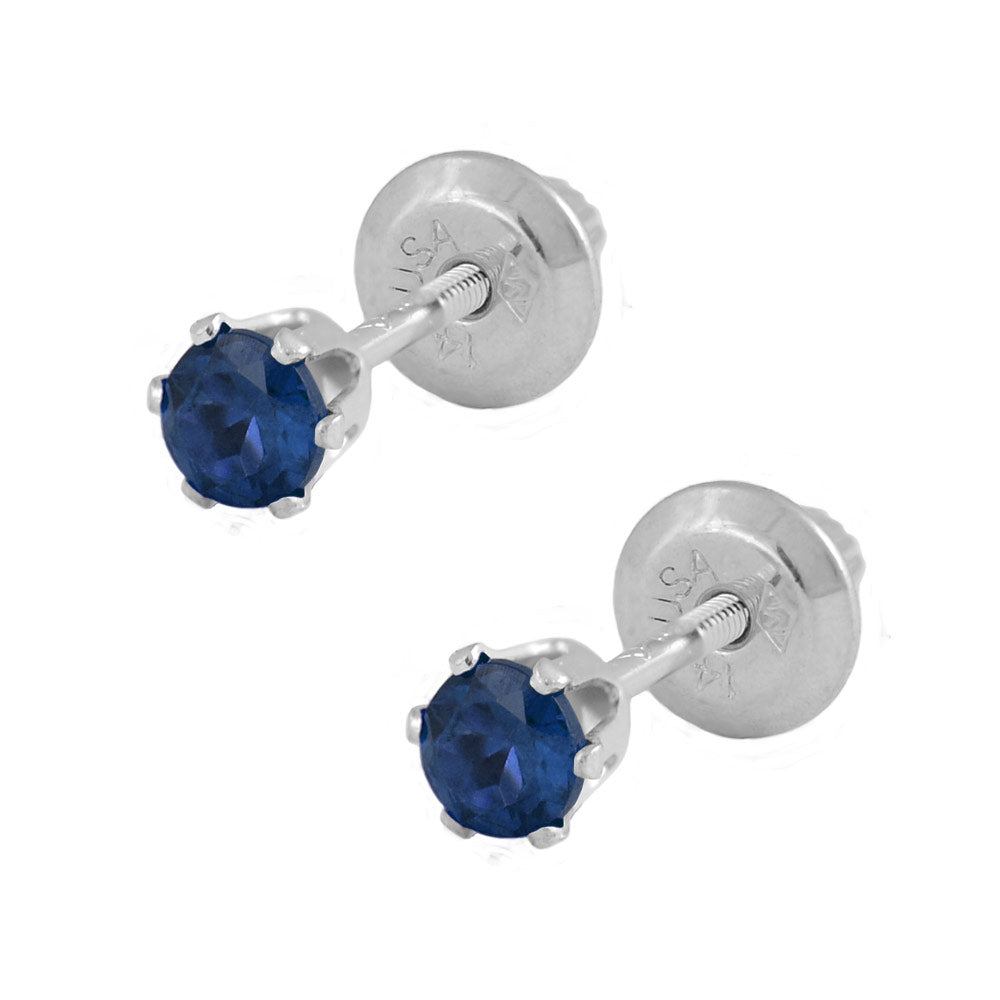 Girl's 14K White Gold Genuine Birthstone Screw Back Stud Earrings