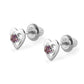 14K White Gold Heart Birthstone Screw Back Stud Earrings For Girls