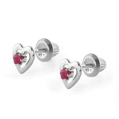 14K White Gold Heart Birthstone Screw Back Stud Earrings For Girls 1