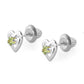 14K White Gold Heart Birthstone Screw Back Stud Earrings For Girls