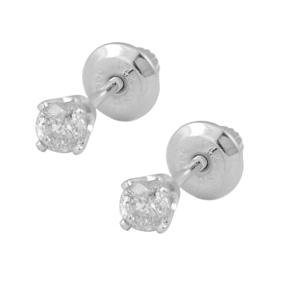 Girl Jewelry - 14K Yellow Or White Gold Diamond 4-Prong Screw Back Stud Earrings