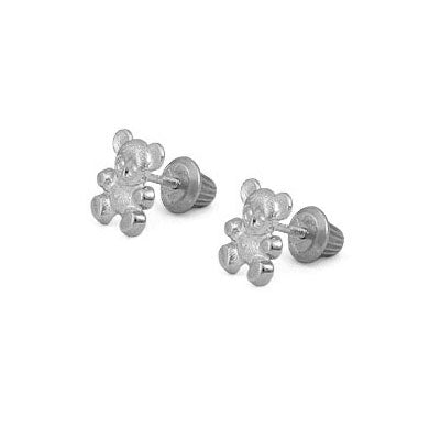 14K Gold Or Silver Teddy Bear Screw Back Earrings For Little Girls