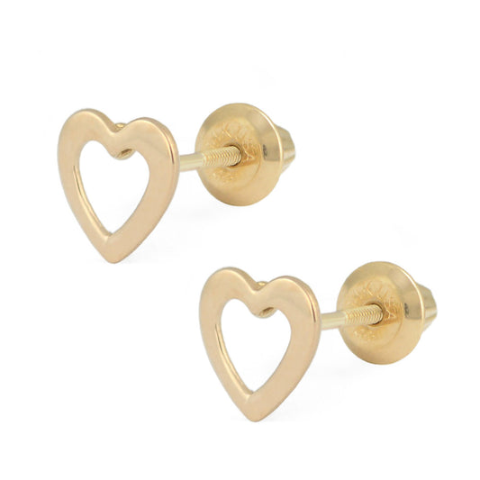 Girls Jewelry - Yellow Gold Or Sterling Silver Open Heart Screw Back Earrings 1