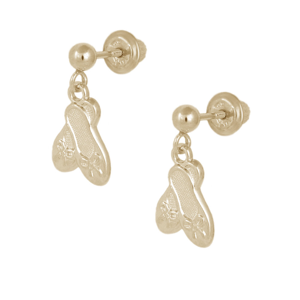 Girl's Jewelry - Gold Or Silver Ballet Shoe Screw Back Stud Or Dangling Earrings