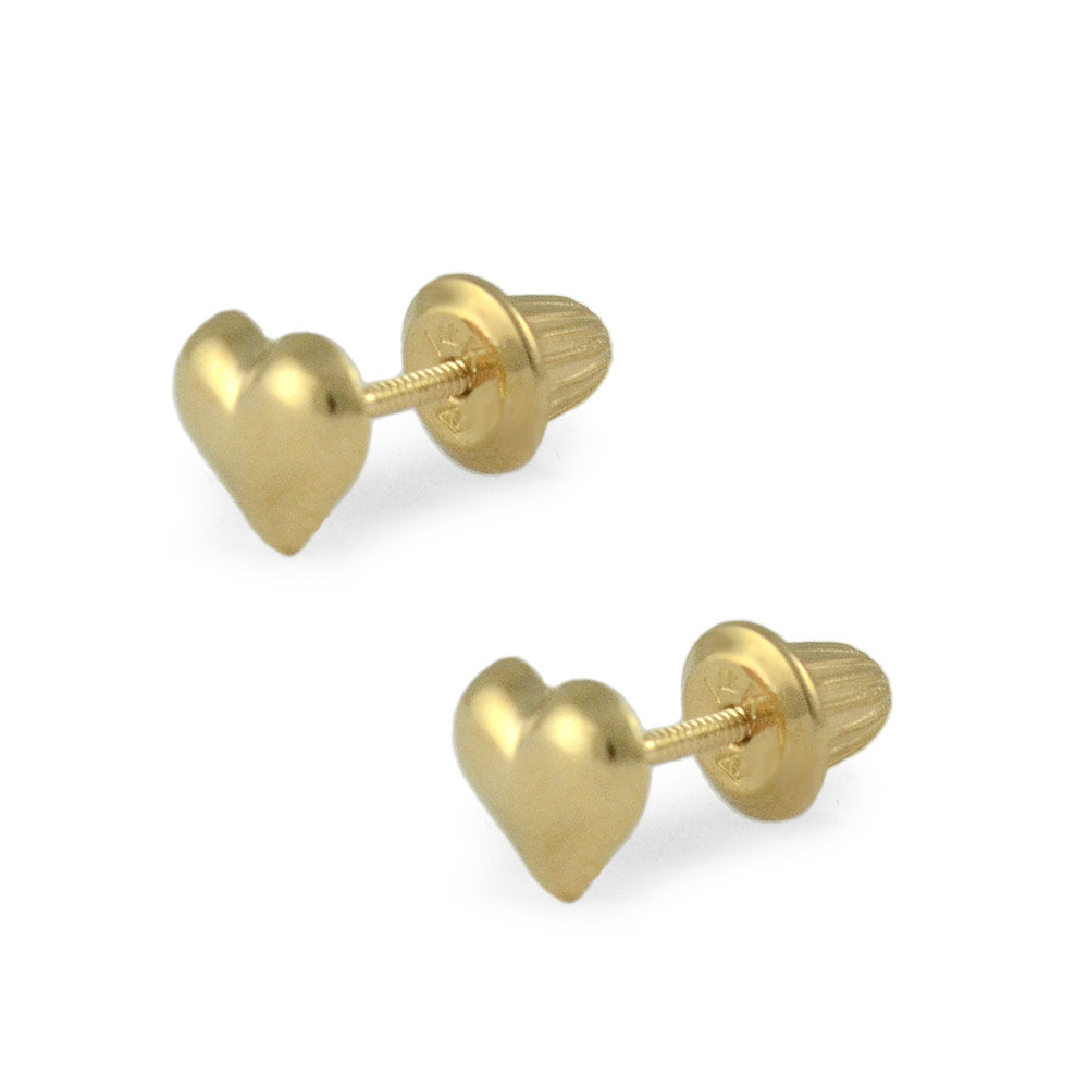 Girls Jewelry - 14K Yellow Gold Heart Shaped Screw Back Earring Studs 1