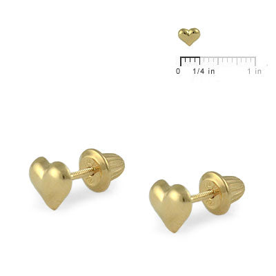 Girls Jewelry - 14K Yellow Gold Heart Shaped Screw Back Earring Studs 2