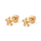 14K Yellow Gold Diamond Flower Screw Back Stud Earrings For Girls 1