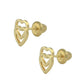 14K Yellow Gold Double Open Hearts Screw Back Stud Earrings For Girls 1