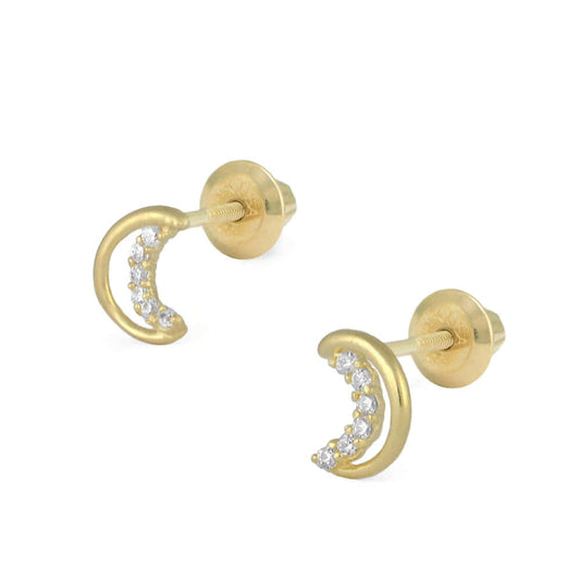 Children Jewelry - 14K Yellow Gold Crescent Moon Screw Back Earrings 1