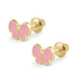 Yellow Gold Or Silver Pink Enamel Bow Screw Back Stud Earrings For Girls