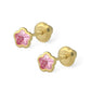 14K Yellow Gold White/Pink CZ Flower Shaped Screw Back Earrings For Girls