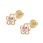 14K Yellow Gold Pink CZ Open Flower Screw Back Earrings For Girls 1