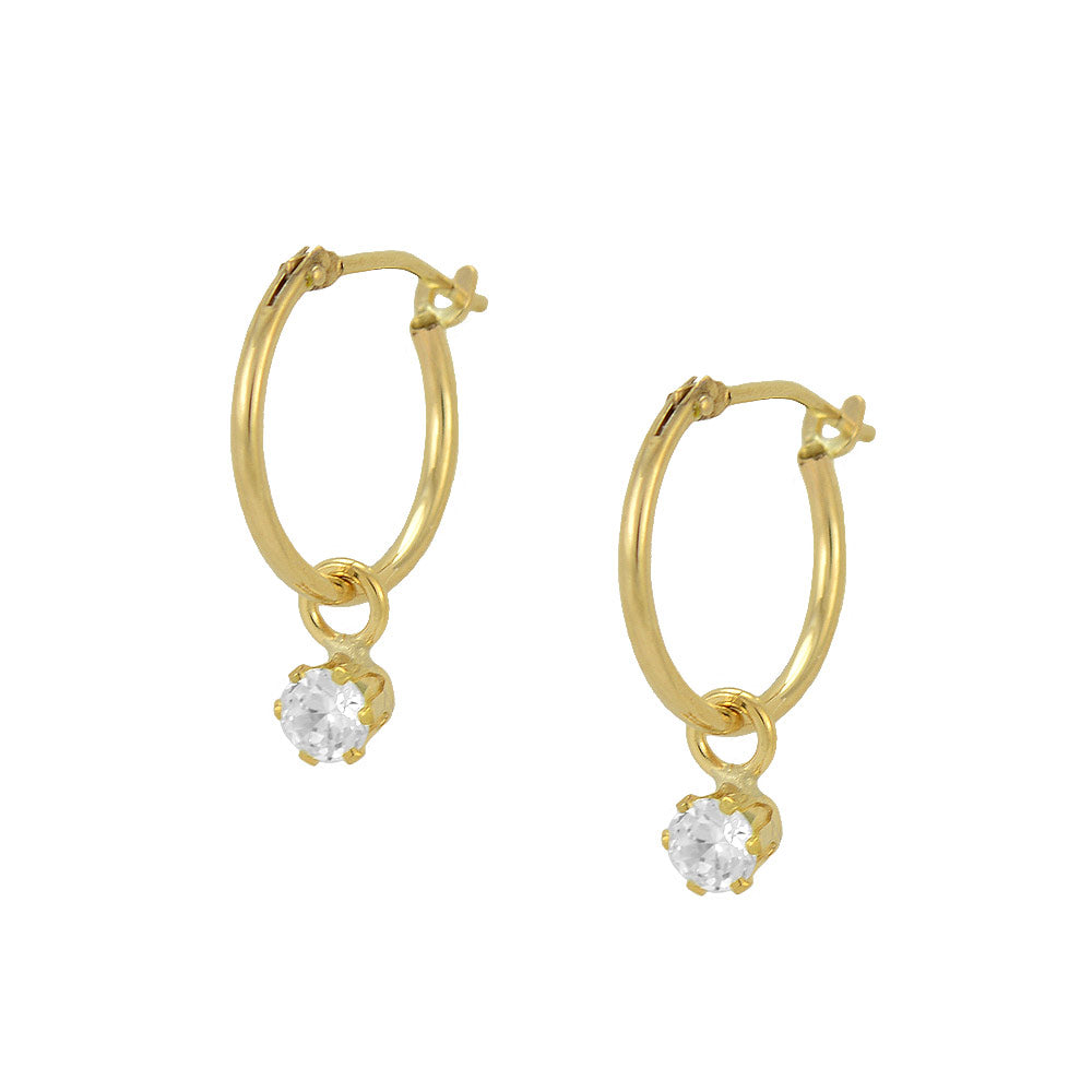 Child & Teen Jewelry - 14K Yellow Gold Round CZ Girls Hoop Earrings 1
