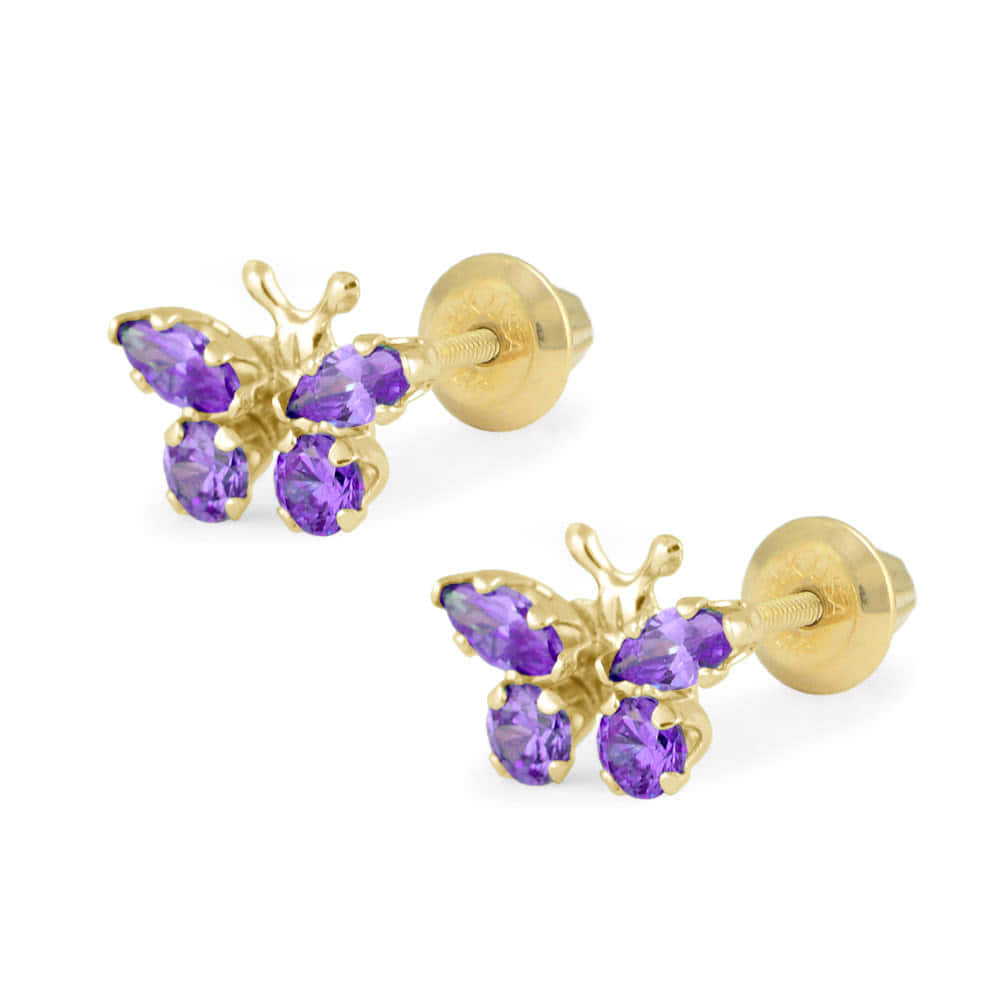 Girls 14K Yellow Gold Birthstone Butterfly Screw Back Earrings