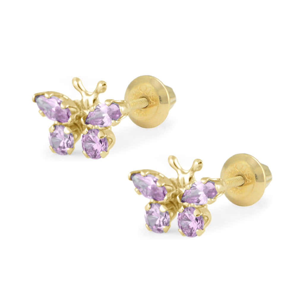 Girls 14K Yellow Gold Birthstone Butterfly Screw Back Earrings