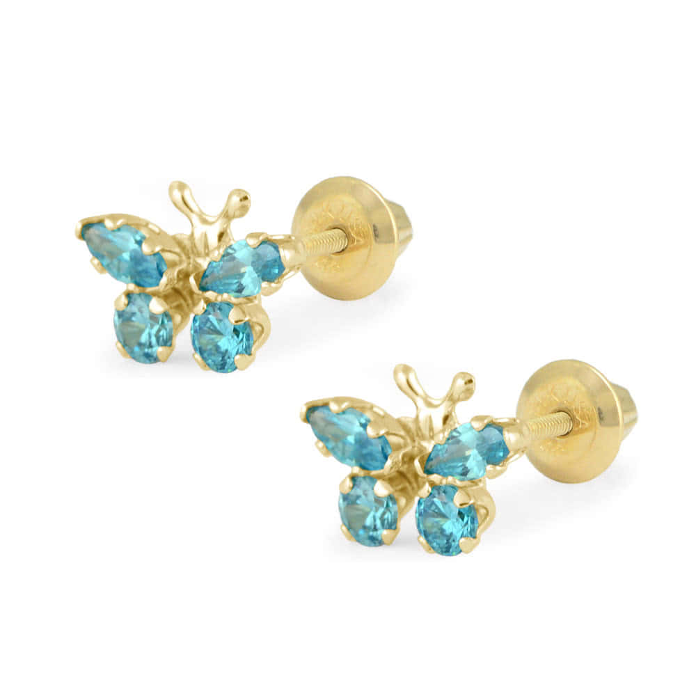 Girls 14K Yellow Gold Birthstone Butterfly Screw Back Earrings 1