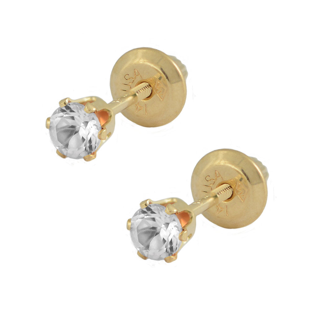 Girl's 14K Yellow Gold Genuine Birthstone Screw Back Stud Earrings