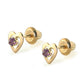 14K Yellow Gold Heart Birthstone Screw Back Stud Earrings For Girls