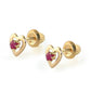 14K Yellow Gold Heart Birthstone Screw Back Stud Earrings For Girls