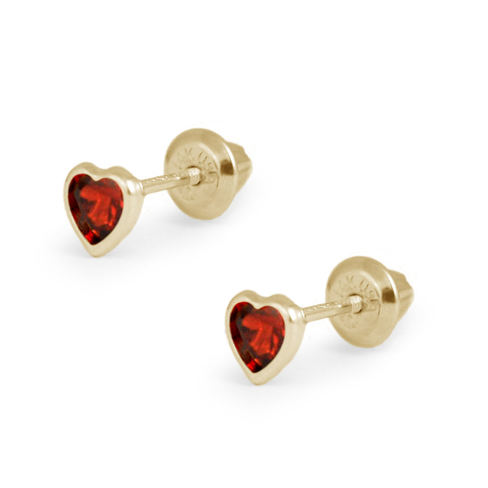 Girl's 14K Yellow Gold Simulated Birthstone Heart Shape Screw Back Stud Earrings