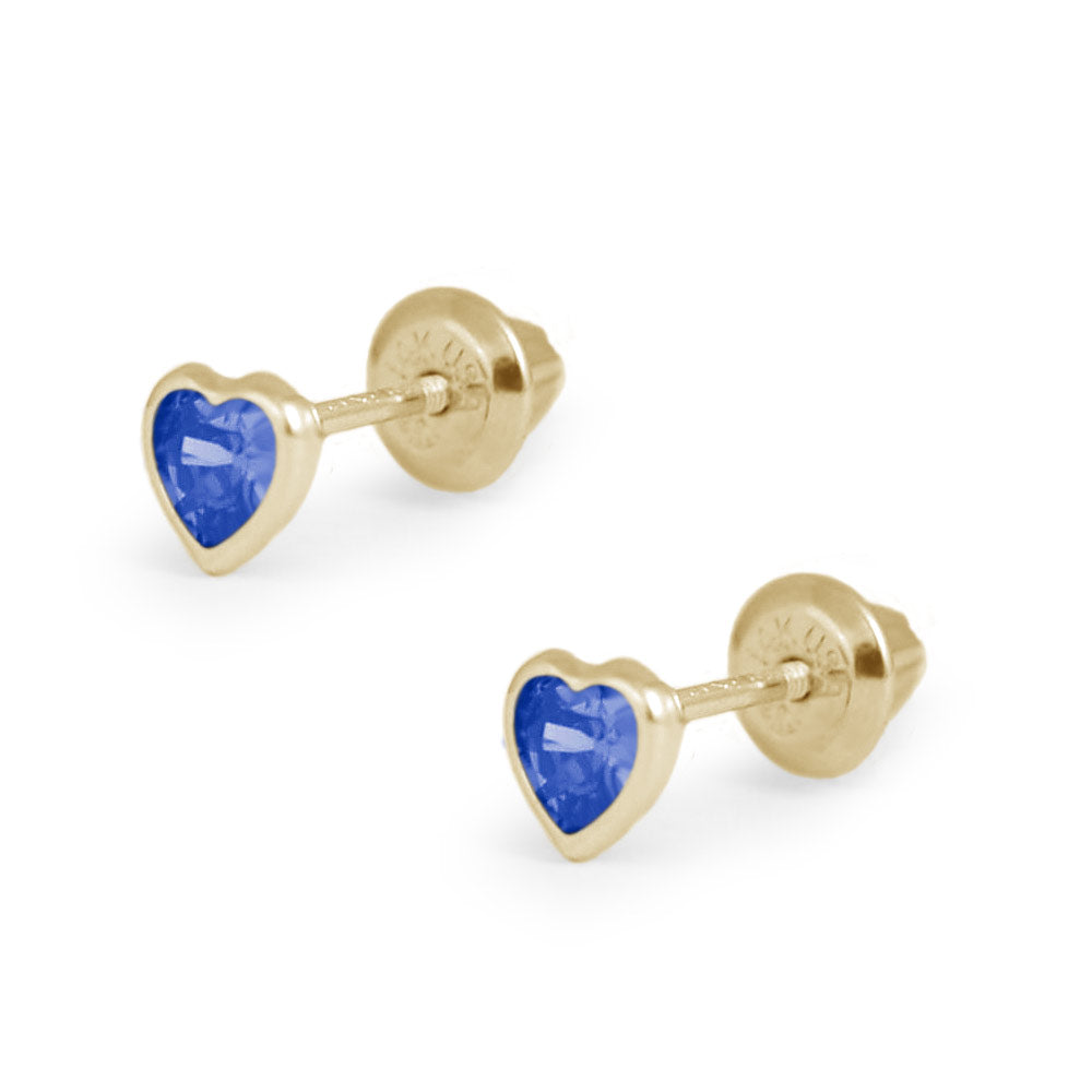 Girl's 14K Yellow Gold Simulated Birthstone Heart Shape Screw Back Stud Earrings