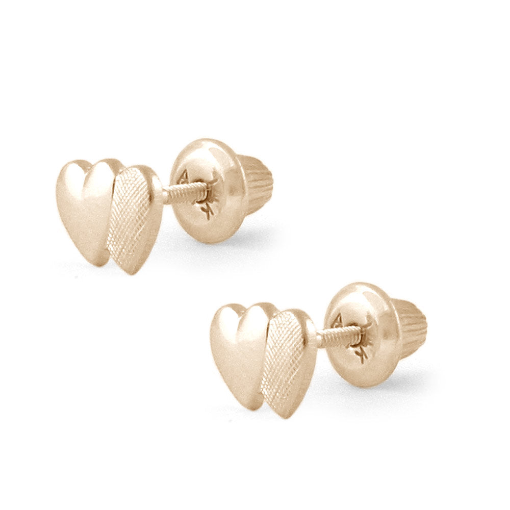 Girl Jewelry - Gold Or Silver Double Hearts Screw Back Stud Earrings