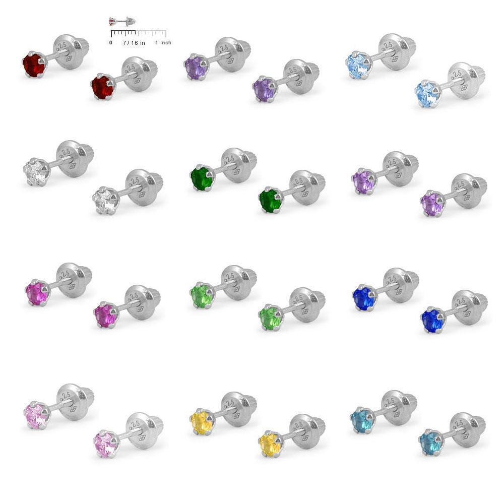 Children Sterling Silver Birthstone Screw Back Earrings For Girls 2