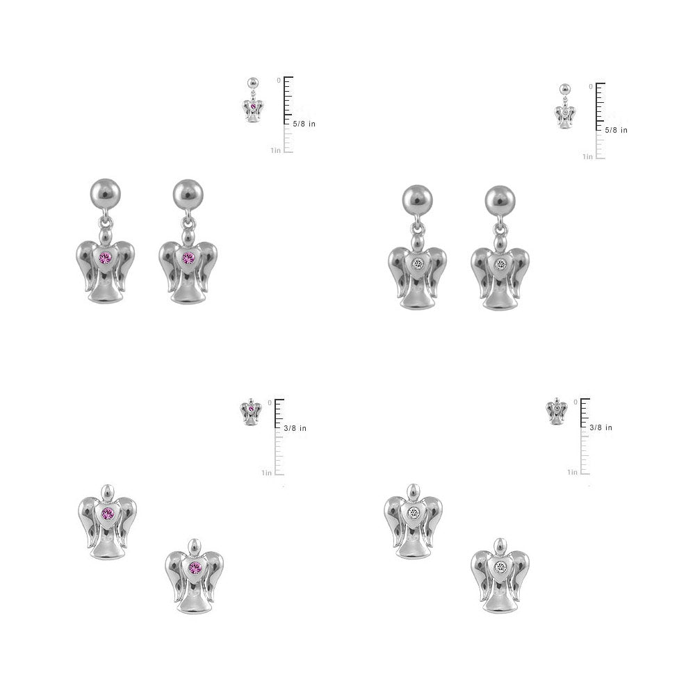 Sterling Silver Diamond/Pink Sapphire Angel Girls Earrings 2