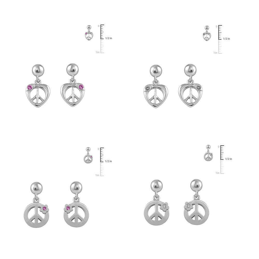 Girl Sterling Silver Diamond/Pink Sapphire Peace Sign Dangle Earrings 2
