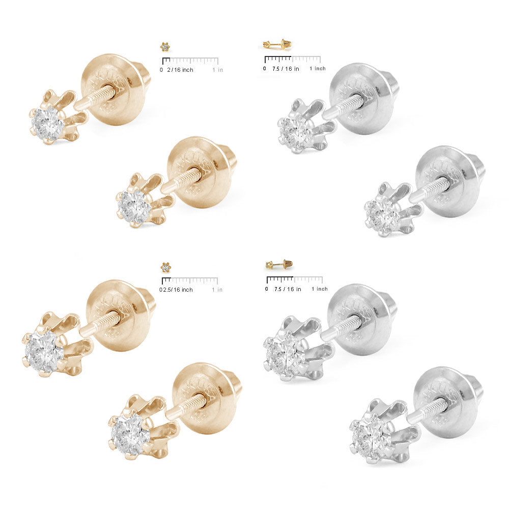 Girl's Jewelry - 14K Gold 0.08 Or 0.14 CTW Diamond Screw Back Earring Studs 2