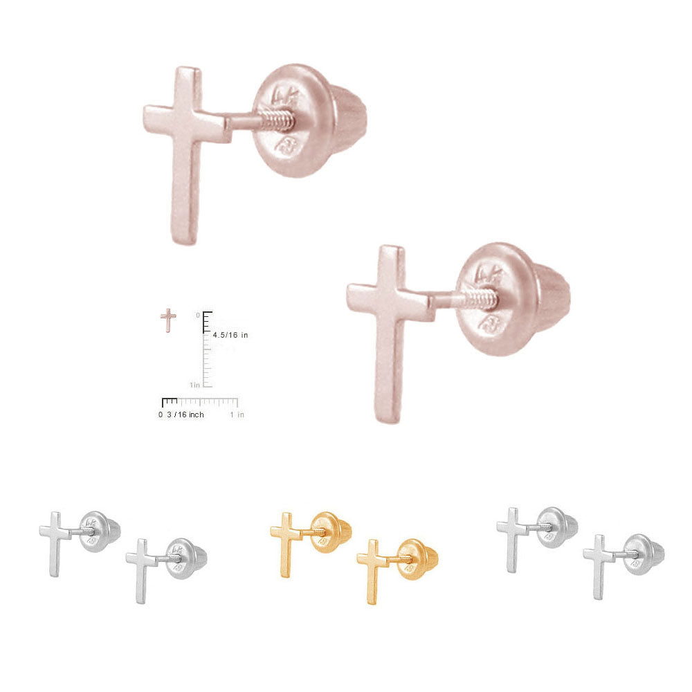 Kid's Jewelry - 14K Gold Or Silver Cross Screw Back Stud Earrings for Girls 2