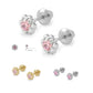 Girl's Gold Or Silver Pink Cubic Zirconia Flower Screw Back Earrings 2
