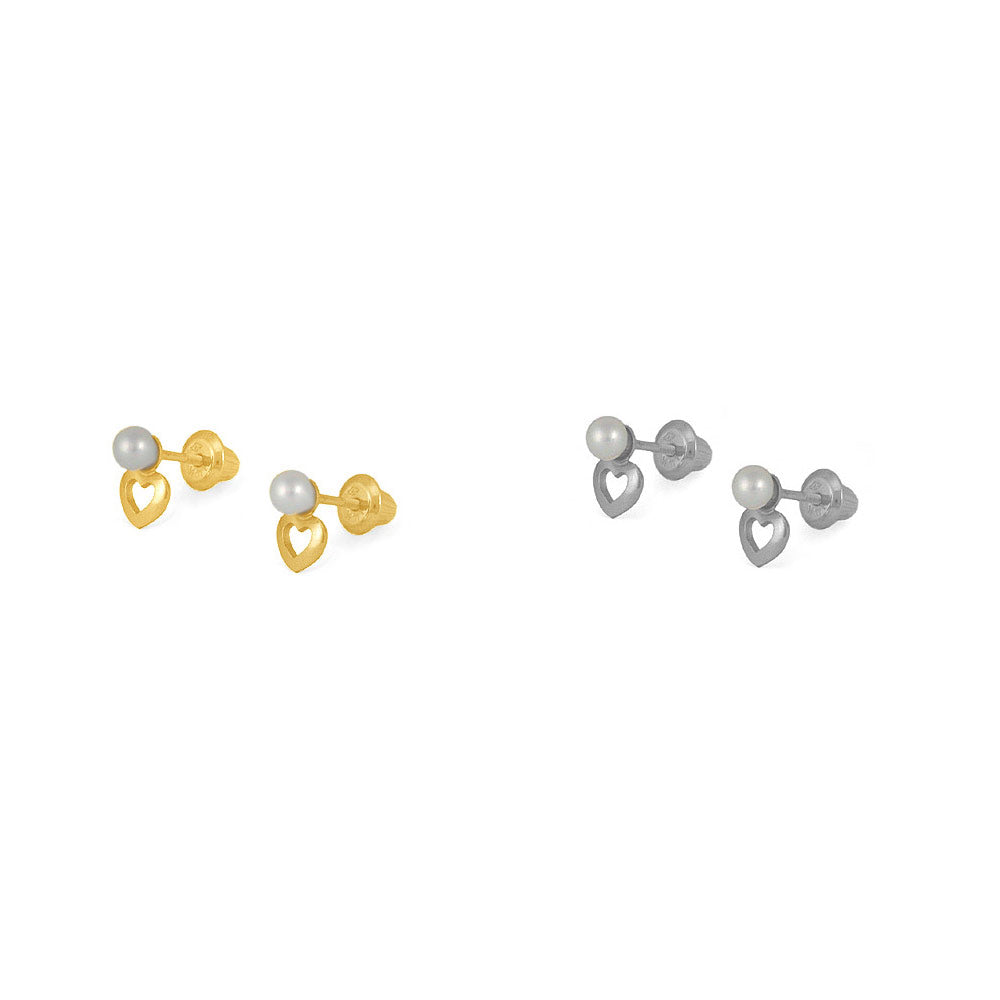Loveify Kids 14K Yellow/White Gold Open Heart Pearl Screw Back Earrings ...