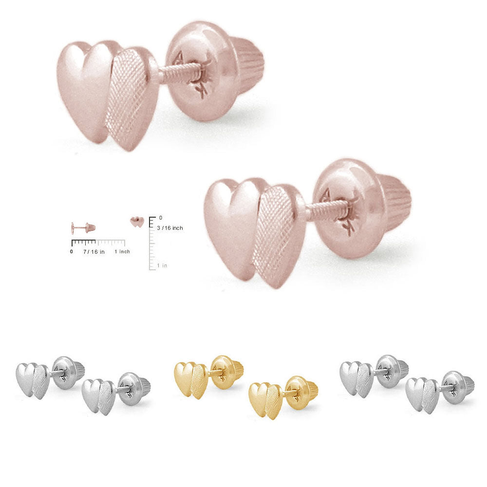 Girl Jewelry - Gold Or Silver Double Hearts Screw Back Stud Earrings 2