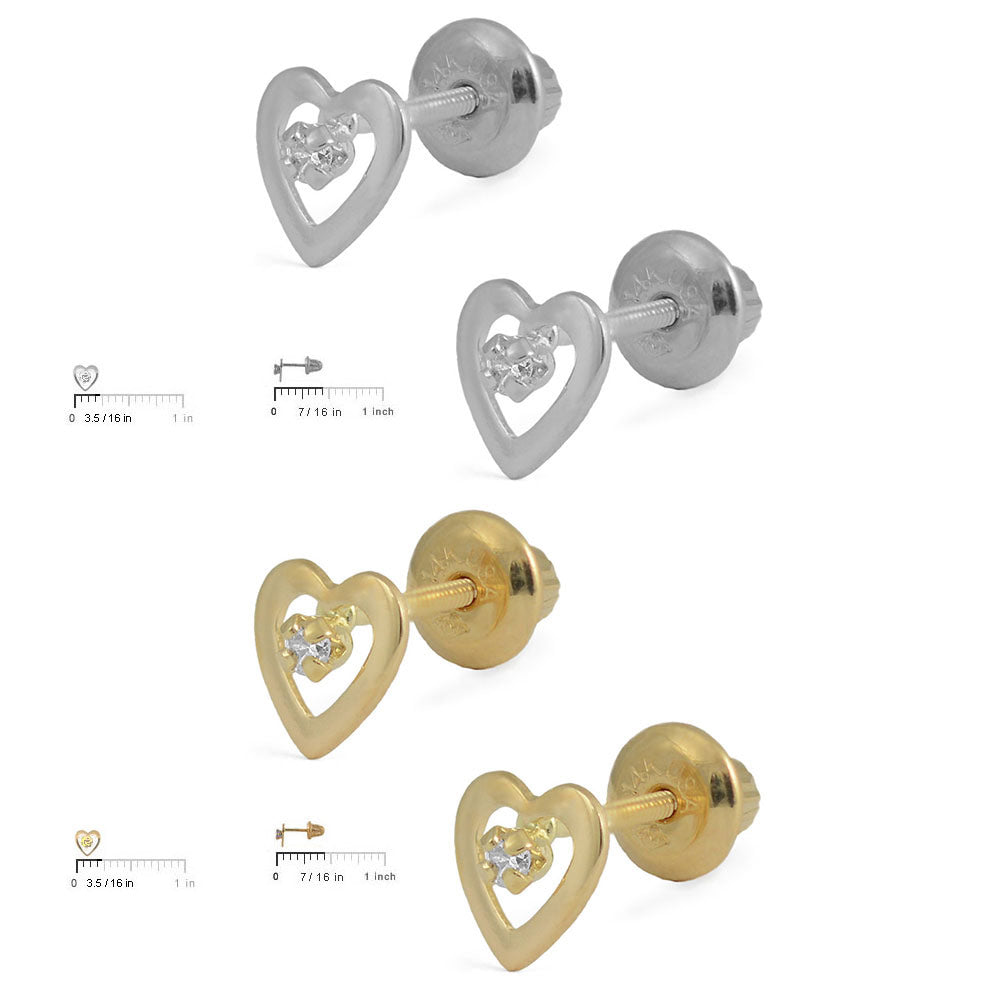 Kids Jewelry - 14K Yellow Or White Gold Diamond Flower Screw Back Earrings
