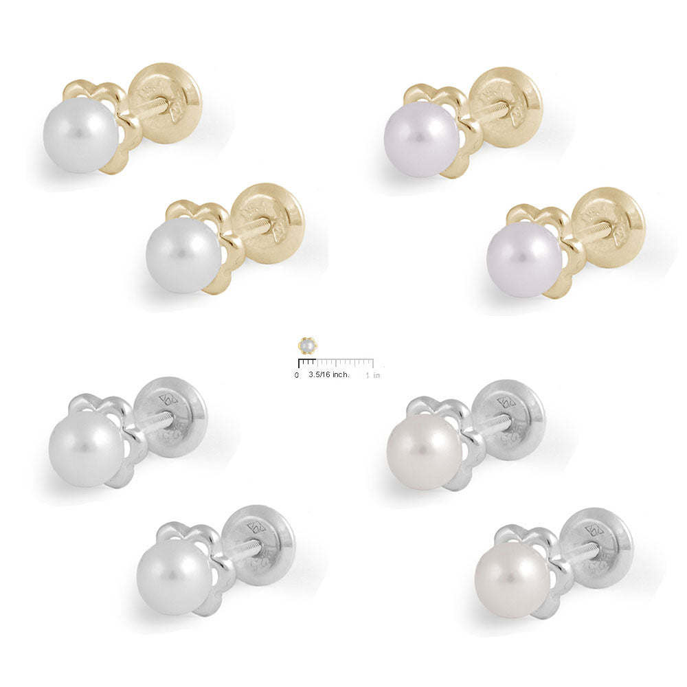 14k Yellow Gold 4mm Pearl Stud Earrings with Screwback