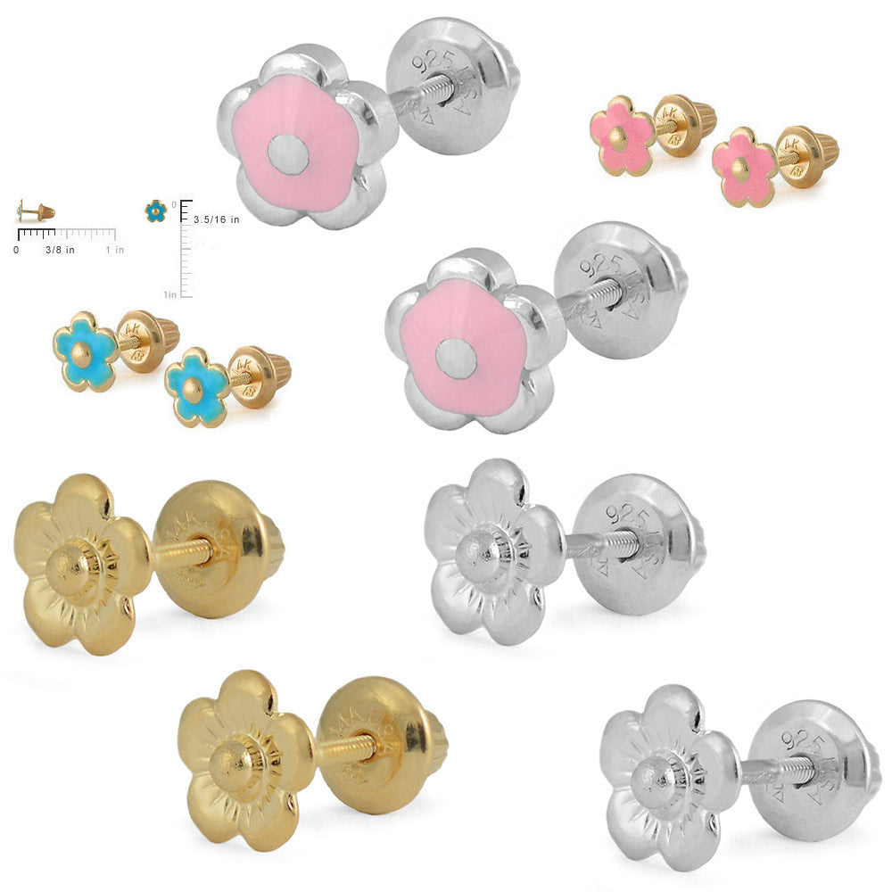 Girl Jewelry - Multi Styles Flower Shaped Screw Back Stud Earrings 2