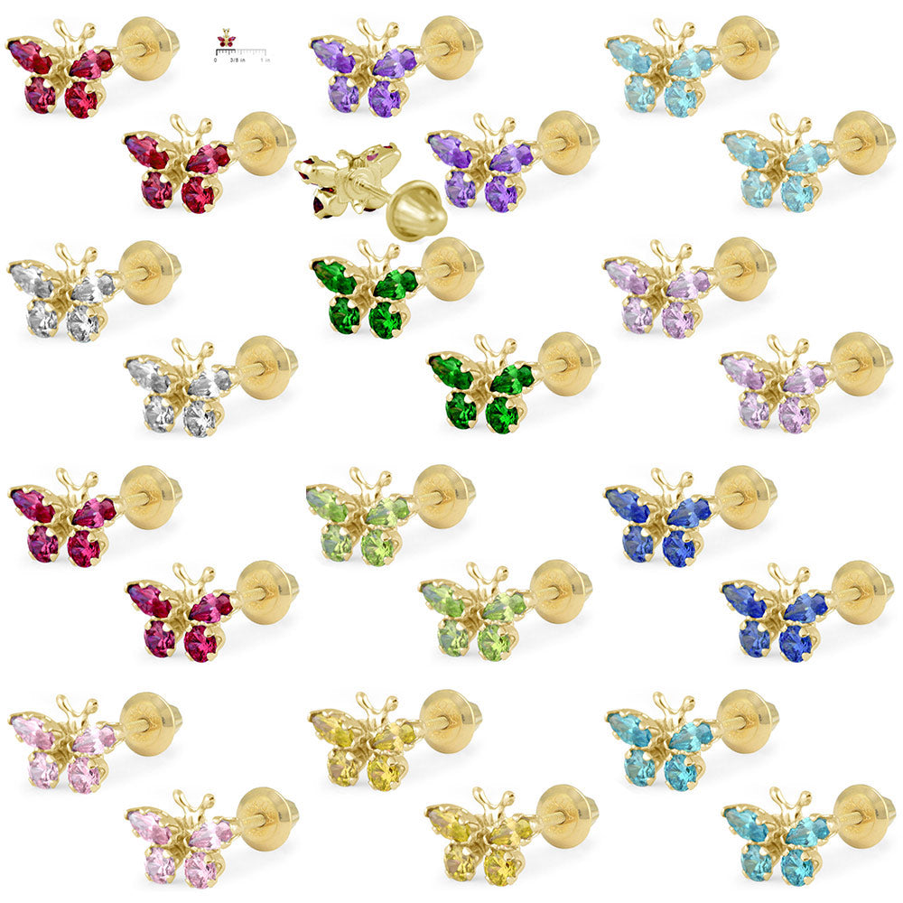 Girls 14K Yellow Gold Birthstone Butterfly Screw Back Earrings 2