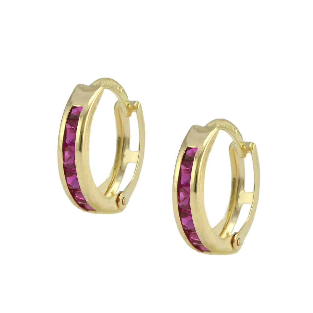 10K Yellow Gold Red Cubic Zirconia Huggie Hoop Earrings For Girls 1