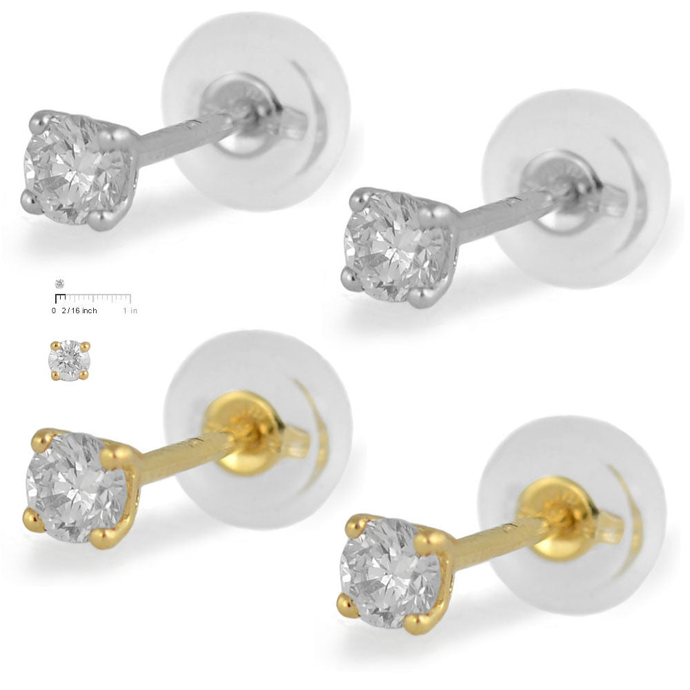 18K White Or Yellow Gold 0.20 Carat Diamond Silicone Back Earrings For Girls 2