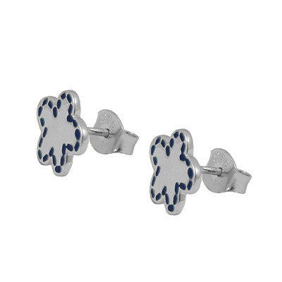 Sterling Silver Blue Enamel Flower Post Earrings For Girls 1