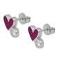 Sterling Silver Pink Enameled Heart And CZ Post Children Earrings 1