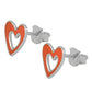 Silver Orange Enameled Cutout Heart Children & Teenagers Earrings 1