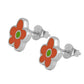 Kids & Teens Jewelry - Silver Orange Enameled Flower Earrings 1