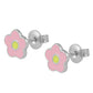 Children Jewelry - Silver Pink & Yellow Enamel Flower Girls Earrings 1