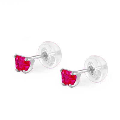 Baby 14K White Gold Ruby C.Z. Butterfly Stud Earrings 1