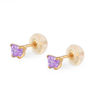 Baby 14K Yellow Gold Amethyst C.Z. Butterfly Stud Earrings 1