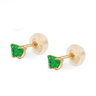 Baby 14K Yellow Gold Emerald C.Z. Butterfly Stud Earrings 1